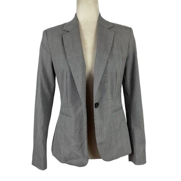 Zara Office Siren Fitted Single Breasted Check Plaid Blazer Size 4 Career Gray - Picture 3 of 16